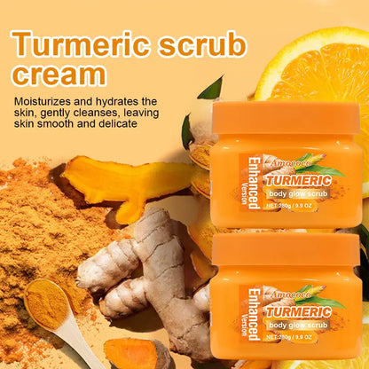 Amococo Turmeric Body Glow Scrub – Deep Exfoliate, Brighten & Moisturize, 9.9 oz / 280g