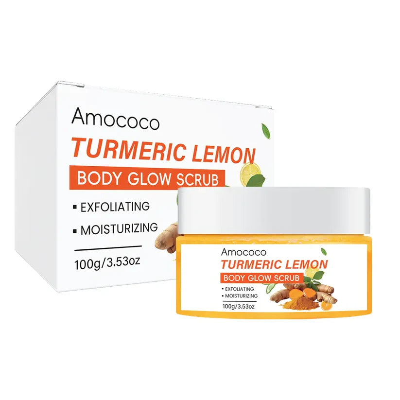 Amococo Turmeric Body Glow Scrub – Deep Exfoliate, Brighten & Moisturize, 9.9 oz / 280g