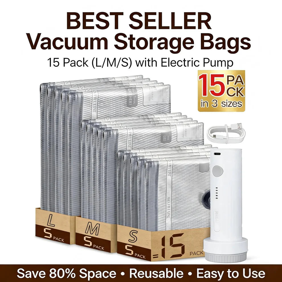 Travel Space Pro Vacuum Saver Kit – Device + 15 Bags [Full Kit – All Sizes]